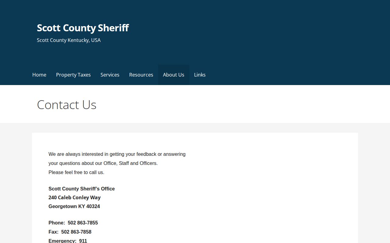 Scott County Sheriff's Office contact page for warrant questions